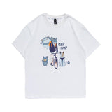 Men T Shirt Summer Casual Tops Men's Vintage Men's round Neck Short Sleeve Casual Loose Cartoon Dogs and Cats T-shirt