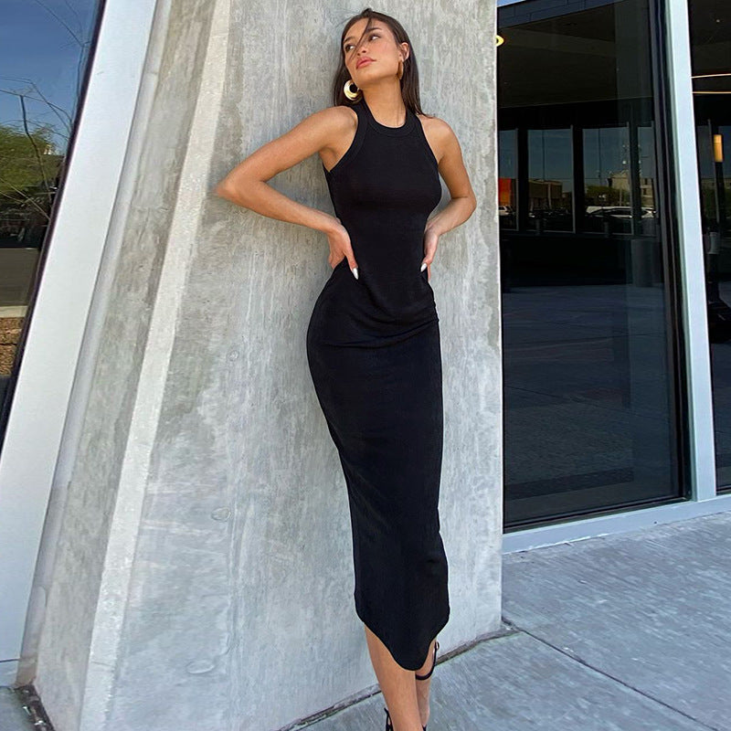 Work Dresses for Teachers Spring and Summer Women's Solid Color Sling Backless Dress