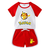 Children Pokemon Pikachu Tshirts & Shorts Short-Sleeved T-shirt Shorts Casual Sports Two-Piece Neutral