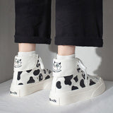 Cow Print Hey Dude Shoes High-Top Canvas Shoes Female Student Lace-up White Shoes Cow Board Shoes
