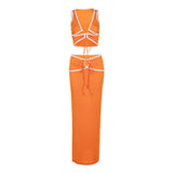 Women Top & Skirt 2 Piece Set Summer Sexy Hollow out Vest Sheath Skirt Suit