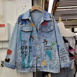 Spray Painted Jacket Graffiti Denim Clothing for Women Autumn Loose plus Size