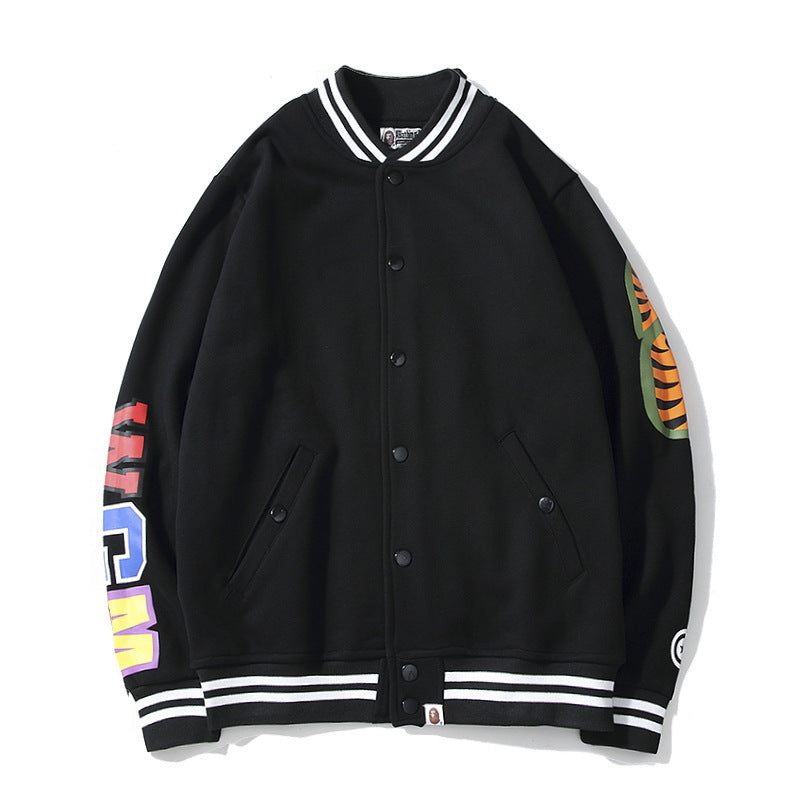 BAPE Varsity Jacket Autumn and Winter Printing Baseball Uniform Stand-up Collar Jacket
