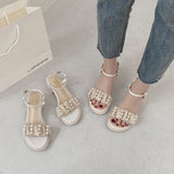 Nude Pumps Block Heel Pearl Sandals