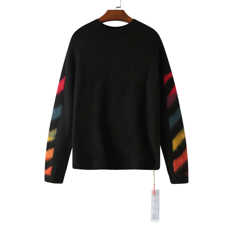Off White Winter Sweaters Autumn and Winter Colorful Striped Arrow Print Loose Sweater