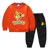 Children Pokemon Pikachu Hoodie & Pant Set Two-Piece Solid Color Baby Cotton Sweater Set