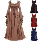 Vintage Empire Waist Dress Women Vintage Dress Square Collar Flare Sleeve Halloween Costume