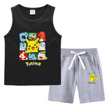 Children Pokemon Pikachu Tshirts & Shorts Summer Vest Middle Pants Sports Casual Thin Two Pieces