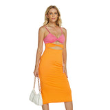Women Exotic Dresses Sexy Sling Slim Hollow out Mid-Length Dress