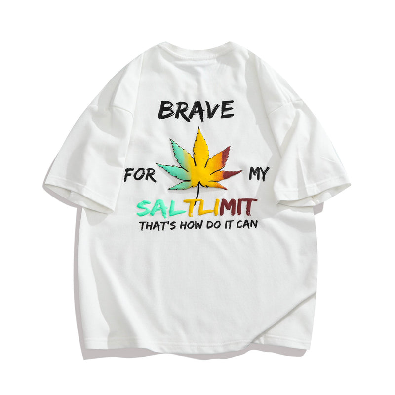 Men T Shirt Summer Casual Tops Men's Clothes Summer Wear Retro Men's round Neck Short Sleeve Casual Loose Hemp Leaf Printed T-shirt