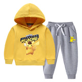 Children Pokemon Pikachu Hoodie & Pant Set Fleece Lined Padded Warm Keeping Winter Clothes Sweatershirt