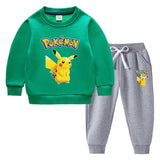 Children Pokemon Pikachu Hoodie & Pant Set Fleece Lined Padded Warm Keeping Winter Clothes Sweatershirt Suit