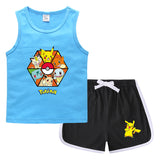 Children Pokemon Pikachu Tshirts & Shorts Vest Casual Sports Sweat-Absorbent Suit
