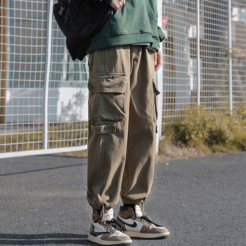 Men Cargo Pants Retro Loose-Fitting Wide-Leg Trousers