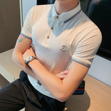 Men Short Sleeve T-Shirt Letter Embroidered Polo Shirt