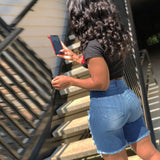 Women Plus Size Denim Shorts Slim Fit Ripped Denim Shorts