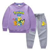 Children Pokemon Pikachu Hoodie & Pant Set Two-Piece Solid Color Cotton Sweater Set