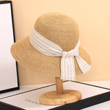 Straw Hat Dome Sunhat Summer Hat French Elegant Wide Brim Bucket Hat
