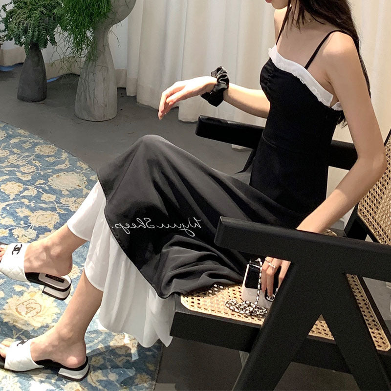 Black and White Dress Hepburn Style Suspender Dress