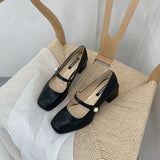 Nude Block Heel Sandals Chunky Heel Mary Jane Leather Shoes