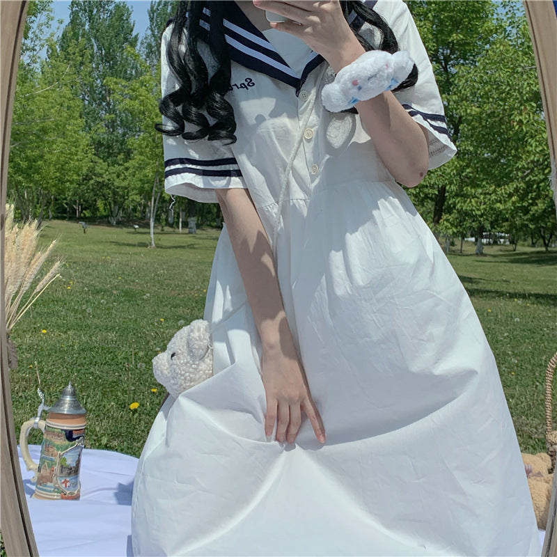 Gothic Lolita Harajuku Style Clothing College Style Girl Sailor Collar Sailor Suit Gathers Short Sleeve Dress
