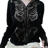 Skull Hoodie Halloween Skull Printed Full-Zip Cardigan Fall Winter Coat