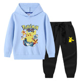 Children Pokemon Pikachu Hoodie & Pant Set Hooded Sweater Trousers Two-Piece Set Baby Cotton