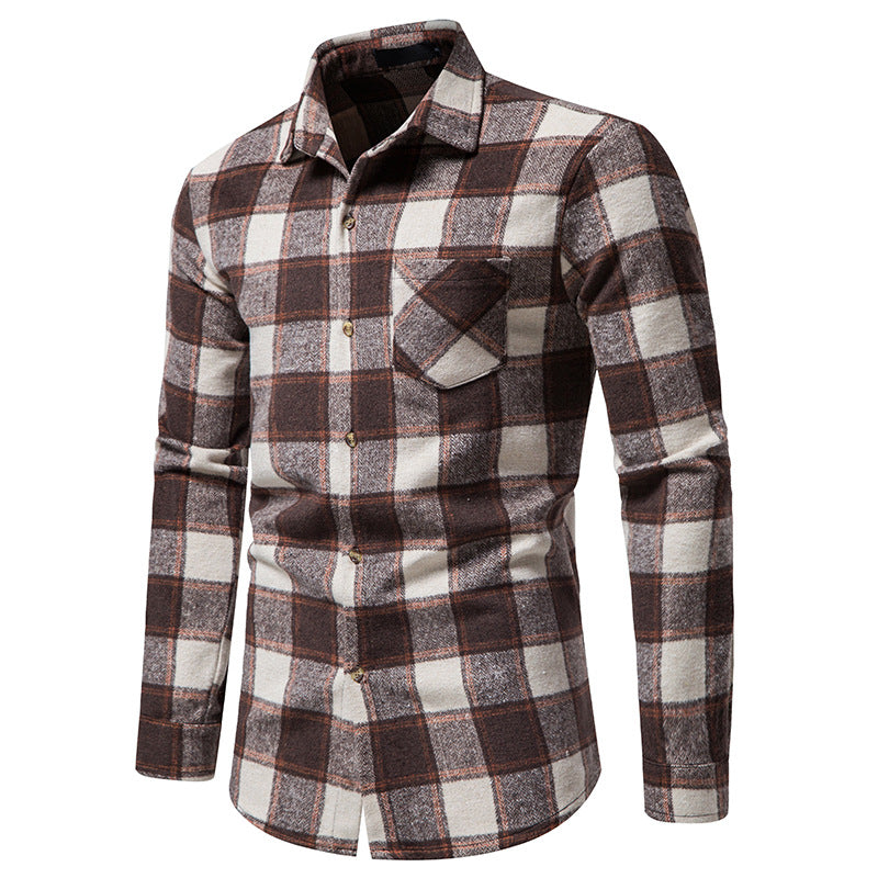 Mens Flannel Jacket Men's Thickened Warm Woolen Flannel Casual Shirt