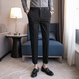Men Trousers Thin Cropped Pants Men's Pure Color Simple Casual Suit Pants