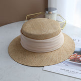 Straw Hat Hand-Woven Flat Straw Hat Women's Spring and Summer Top Hat