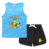 Children Pokemon Pikachu Tshirts & Shorts Casual Sports Sweat-Absorbent Suit Neutral