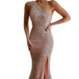 Kim Kardashian Marilyn Monroe Dress Pink Split Dress One Shoulder Sequins Dress