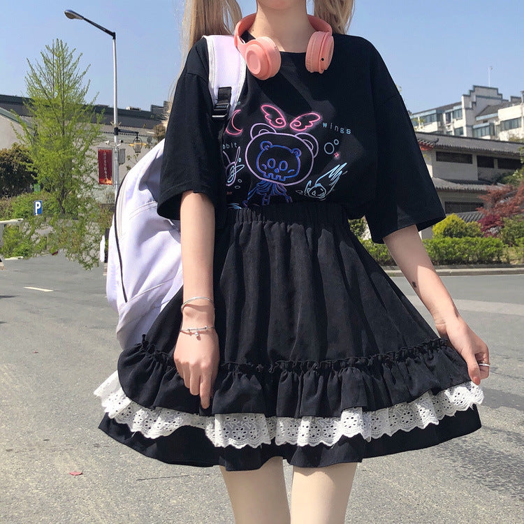 Gothic Lolita Harajuku Style Clothing Hot Girl Sweet Cool Solid Skirt Skirt