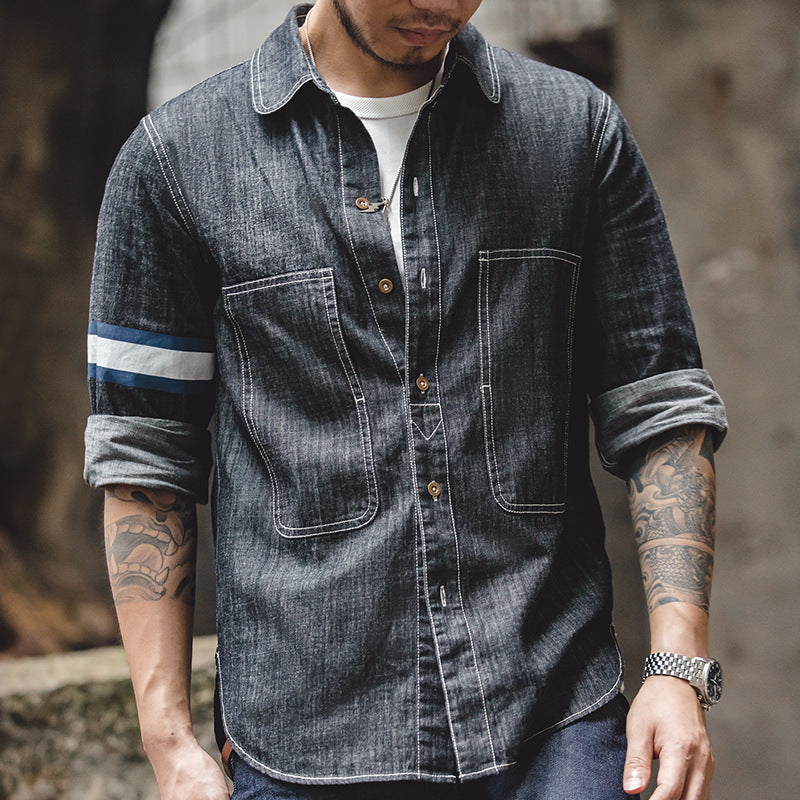 Work Shirts Denim Long-Sleeved Shirt Autumn Men's Inch