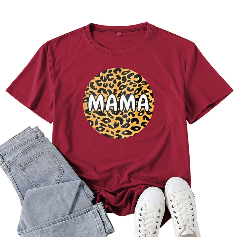 Boy Mama T Shirt Leopard Mama Pattern Printed T-shirt