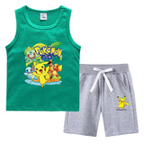 Children Pokemon Pikachu Tshirts & Shorts Summer Vest Middle Pants Sports Casual Thin Two Pieces