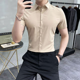 Men Shirts Summer Solid Color Short Sleeve Shirt