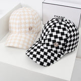 Vintage Check Baseball Cap Black and White Plaid
