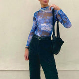 Transparent Shirt for Men Hip Hop Print See-through Tight Street T-shirt Men