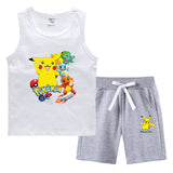 Children Pokemon Pikachu Tshirts & Shorts Summer Vest Middle Pants Sports Casual Thin Two Pieces