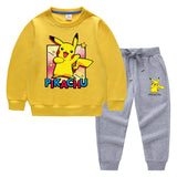 Children Pokemon Pikachu Hoodie & Pant Set Sweatshirt Set Solid Color Cotton Warm
