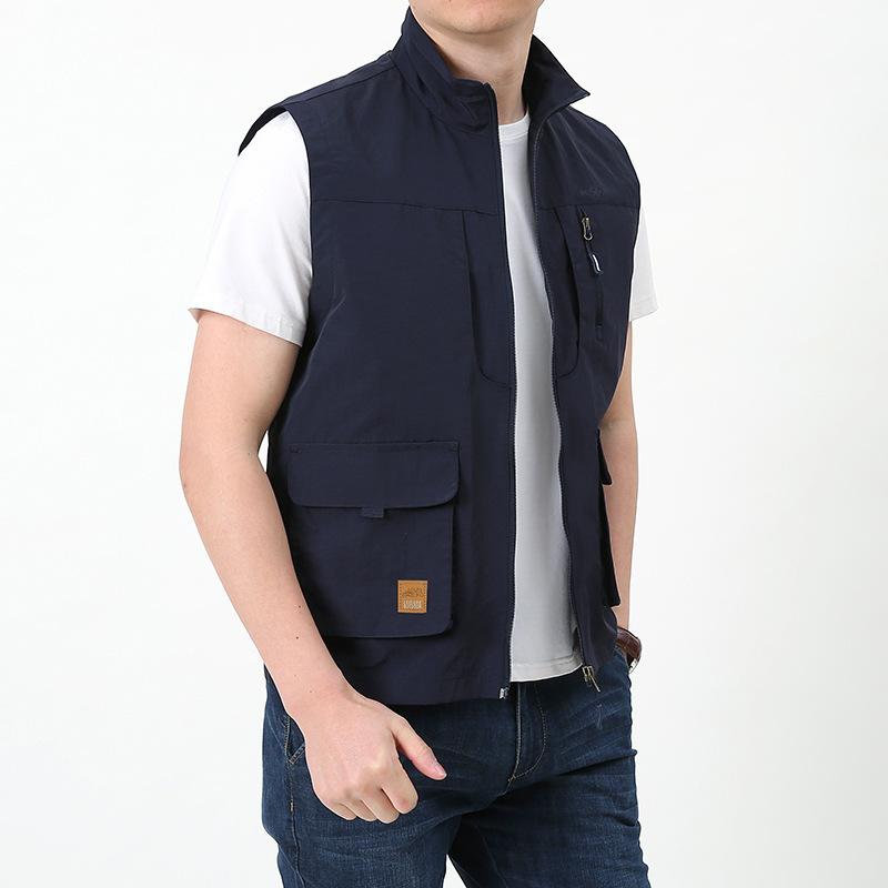 Men Utility Vest Work Zipper Tactical Work Vest Slim Pocket Jacket Spring and Autumn Men's Outdoor Leisure plus Size Vest