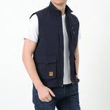 Men Utility Vest Work Zipper Tactical Work Vest Slim Pocket Jacket Spring and Autumn Men's Outdoor Leisure plus Size Vest