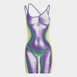 Body Fitting Dresses Slim Dress V-neck Strap Printed Dress