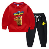 Children Pokemon Pikachu Hoodie & Pant Set Fleece Lined Padded Warm Keeping Winter Clothes Sweatershirt Suit