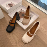 Nude Pumps Block Heel Chunky Heel Mary Jane Shoes