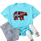 Boy Mama T Shirt Mama Bear Red Plaid Mother Bear Pattern Printed T-shirt