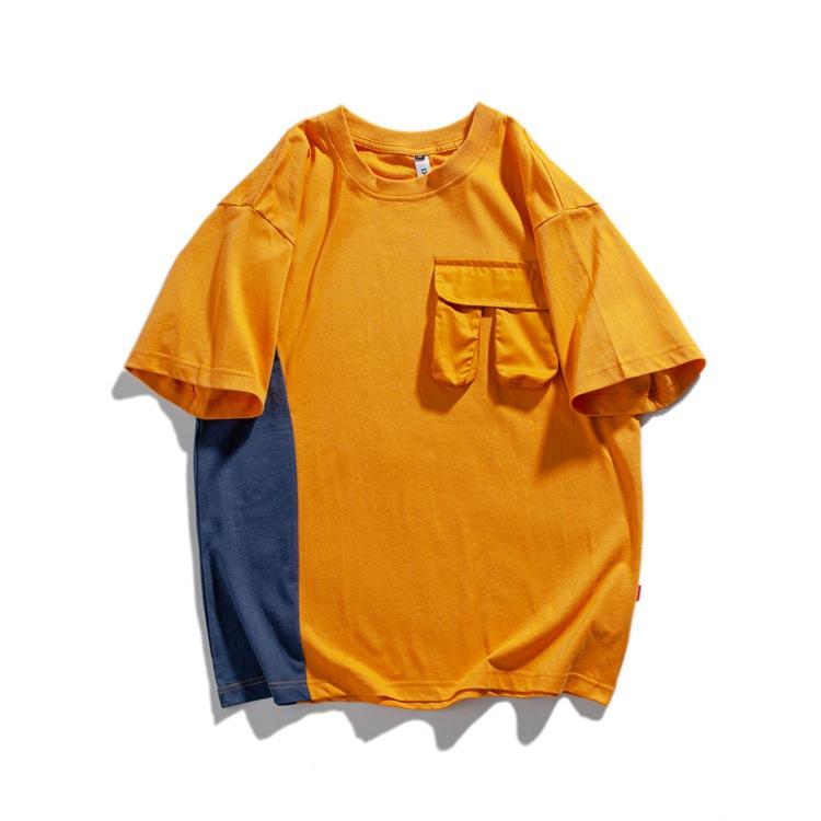 Men T Shirt Summer Casual Tops Short-Sleeved Loose Three-Dimensional Pocket Workwear Color Matching T-shirt