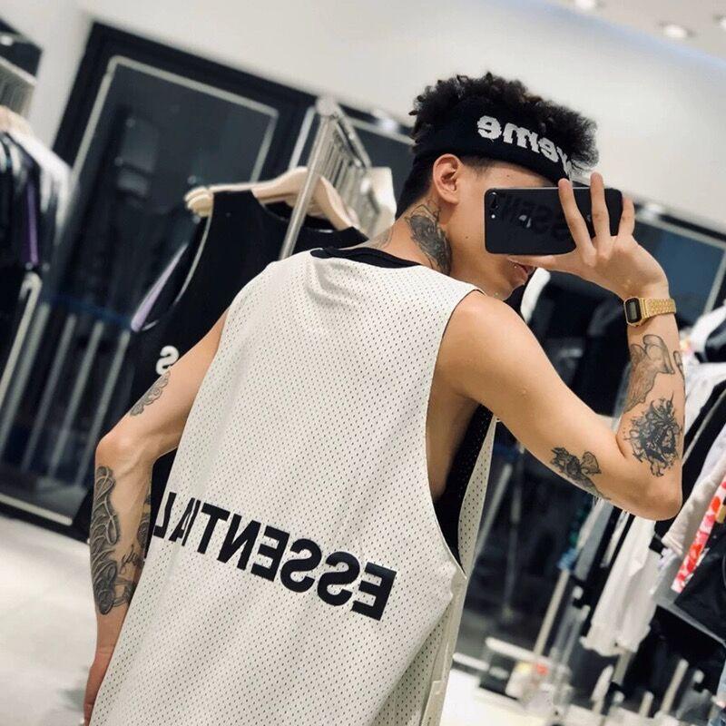 Fog Essentials Vest Fog Sleeveless T-shirt Men and Women Fear Ofgod Double Line Essentials Loose Basketball Mesh Couples Vest