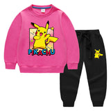 Children Pokemon Pikachu Hoodie & Pant Set Sweatshirt Set Solid Color Cotton Warm